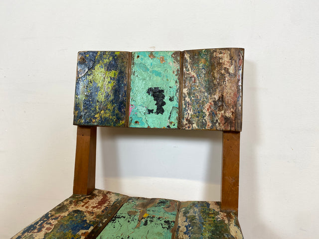 Boatwood by WMK # 1/4Einzigartiger und sehr robuster Stuhl aus altem Bootsholz mit original Bootsfarben, ein handgefertigtes Unikat aus massivem Teakholz # Esszimmerstuhl Küchenstuhl Holzstuhl Chair