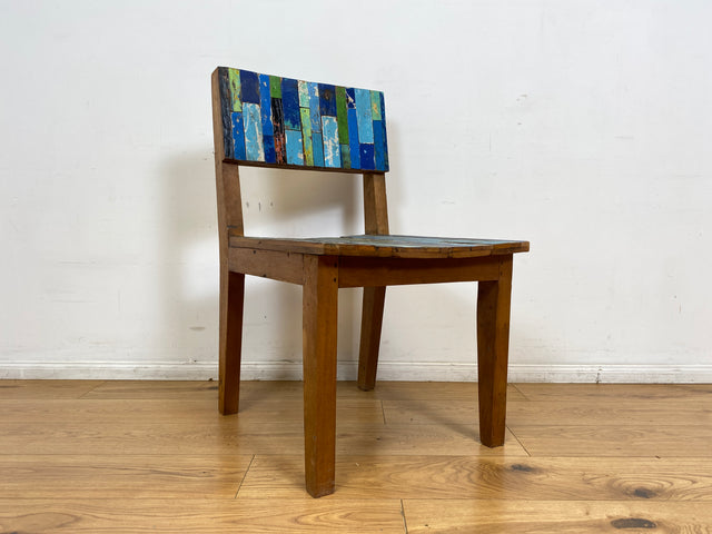 Boatwood by WMK # 1/4Einzigartiger und sehr robuster Stuhl aus altem Bootsholz mit original Bootsfarben, ein handgefertigtes Unikat aus massivem Teakholz # Esszimmerstuhl Küchenstuhl Holzstuhl Chair