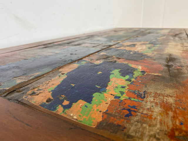 Boatwood by WMK I Schöner & robuster 130x60 Stehtisch handgefertigt aus altem Bootsholz I Teakholz massiv I Outdoor geeignet I Tisch Küchentisch Esstisch Holztisch Bartisch Gastro I Berlin Bremen Köln