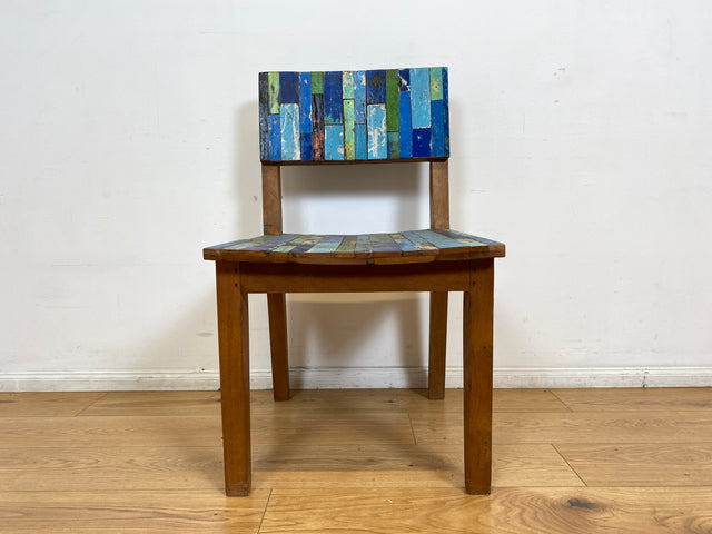 Boatwood by WMK # 1/4Einzigartiger und sehr robuster Stuhl aus altem Bootsholz mit original Bootsfarben, ein handgefertigtes Unikat aus massivem Teakholz # Esszimmerstuhl Küchenstuhl Holzstuhl Chair