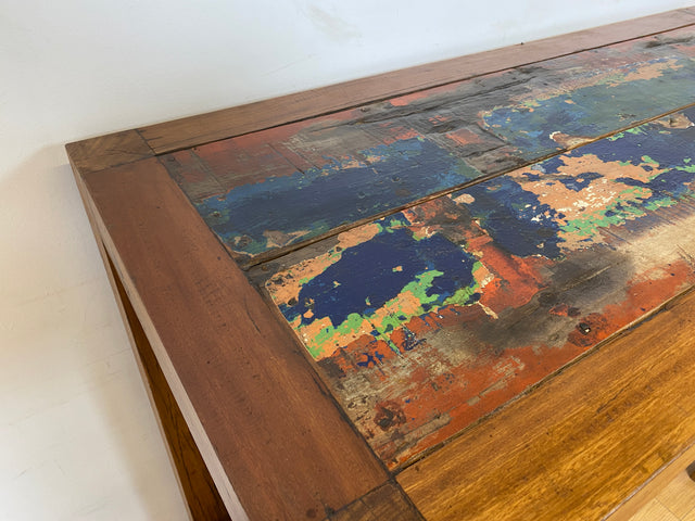 Boatwood by WMK I Schöner & robuster 130x60 Stehtisch handgefertigt aus altem Bootsholz I Teakholz massiv I Outdoor geeignet I Tisch Küchentisch Esstisch Holztisch Bartisch Gastro I Berlin Bremen Köln