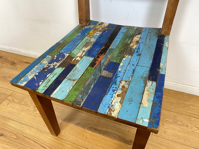 Boatwood by WMK # 1/4Einzigartiger und sehr robuster Stuhl aus altem Bootsholz mit original Bootsfarben, ein handgefertigtes Unikat aus massivem Teakholz # Esszimmerstuhl Küchenstuhl Holzstuhl Chair