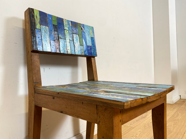 Boatwood by WMK # 1/4Einzigartiger und sehr robuster Stuhl aus altem Bootsholz mit original Bootsfarben, ein handgefertigtes Unikat aus massivem Teakholz # Esszimmerstuhl Küchenstuhl Holzstuhl Chair