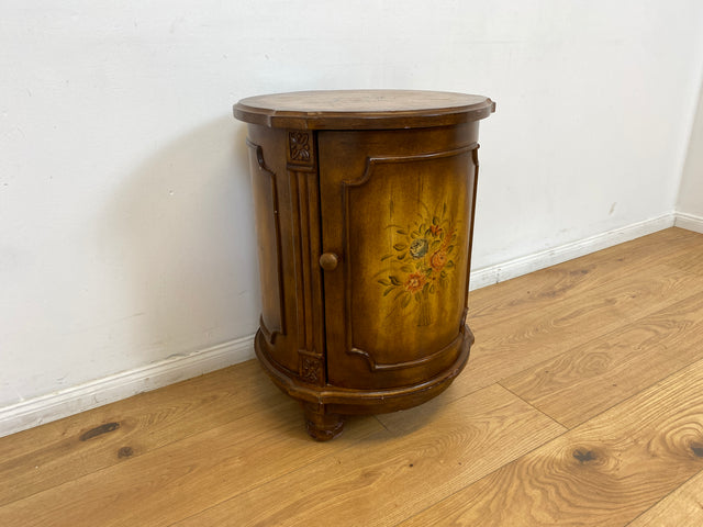 WMK # Zauberhafte kleine runde Stilmöbel Kommode hübsch handverziert und handbemalt mit tollen Blumen Motiven # Beistelltisch Nachtisch Nachtschrank Nachtkommode Schränkchen Ablage Säule Vintage