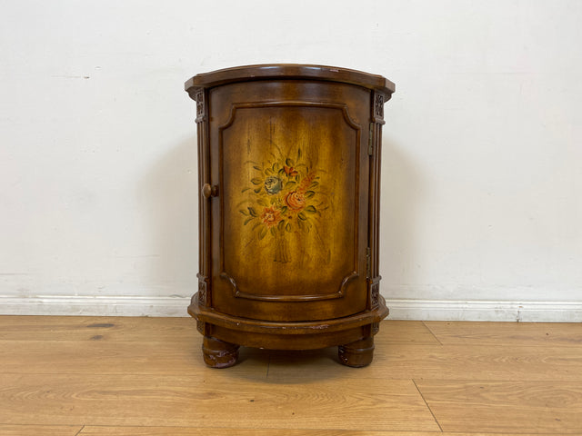 WMK # Zauberhafte kleine runde Stilmöbel Kommode hübsch handverziert und handbemalt mit tollen Blumen Motiven # Beistelltisch Nachtisch Nachtschrank Nachtkommode Schränkchen Ablage Säule Vintage