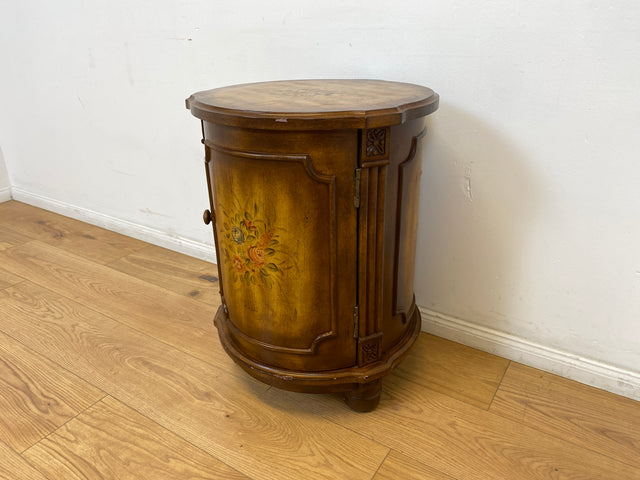 WMK # Zauberhafte kleine runde Stilmöbel Kommode hübsch handverziert und handbemalt mit tollen Blumen Motiven # Beistelltisch Nachtisch Nachtschrank Nachtkommode Schränkchen Ablage Säule Vintage