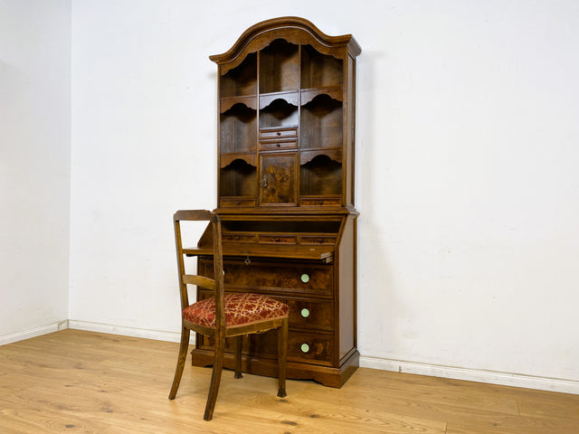 WMK Beautiful & high-quality vintage writing cabinet made of solid wood in English style with drawers & shelf attachment # Secretary attachment secretary shelf bookcase bookcase chest of drawers chest of drawers