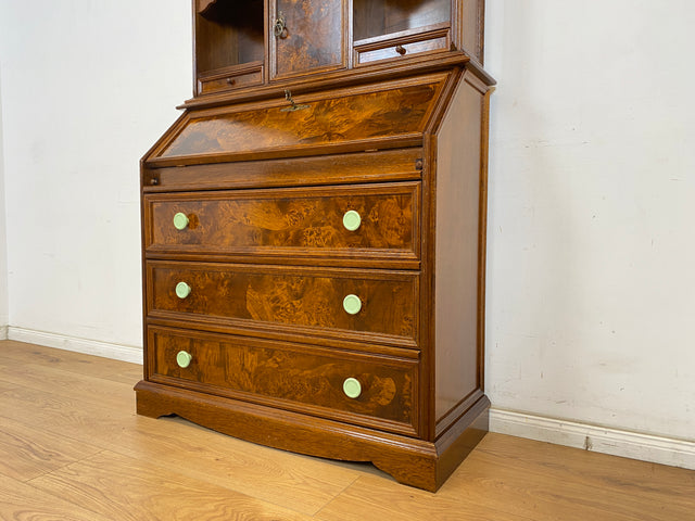 WMK Beautiful & high-quality vintage writing cabinet made of solid wood in English style with drawers & shelf attachment # Secretary attachment secretary shelf bookcase bookcase chest of drawers chest of drawers