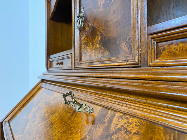 WMK Beautiful & high-quality vintage writing cabinet made of solid wood in English style with drawers & shelf attachment # Secretary attachment secretary shelf bookcase bookcase chest of drawers chest of drawers