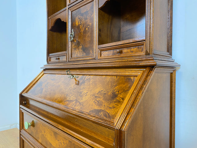 WMK Beautiful & high-quality vintage writing cabinet made of solid wood in English style with drawers & shelf attachment # Secretary attachment secretary shelf bookcase bookcase chest of drawers chest of drawers