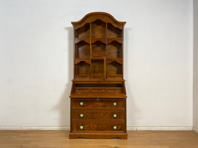 WMK Beautiful & high-quality vintage writing cabinet made of solid wood in English style with drawers & shelf attachment # Secretary attachment secretary shelf bookcase bookcase chest of drawers chest of drawers