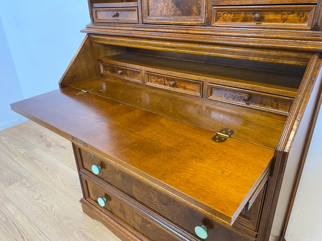 WMK Beautiful & high-quality vintage writing cabinet made of solid wood in English style with drawers & shelf attachment # Secretary attachment secretary shelf bookcase bookcase chest of drawers chest of drawers