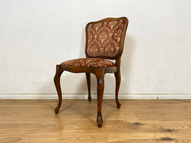 WMK Eleganter und sehr gut erhaltener Chippendale Stuhl mit hochwertigem Brokat Bezug in Altrosa & Nussbaum Holzrahmen # Esszimmerstuhl Küchenstuhl Holzstuhl Barock Rokoko Stilmöbel Vintage Boho