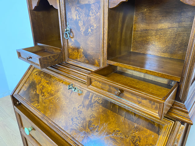 WMK Beautiful & high-quality vintage writing cabinet made of solid wood in English style with drawers & shelf attachment # Secretary attachment secretary shelf bookcase bookcase chest of drawers chest of drawers