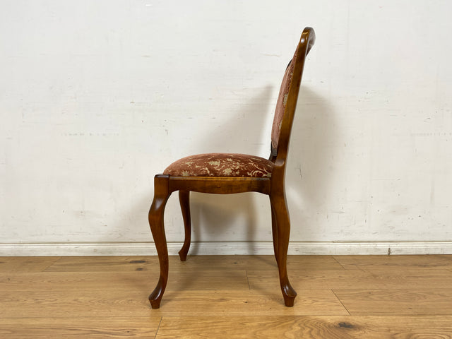 WMK Eleganter und sehr gut erhaltener Chippendale Stuhl mit hochwertigem Brokat Bezug in Altrosa & Nussbaum Holzrahmen # Esszimmerstuhl Küchenstuhl Holzstuhl Barock Rokoko Stilmöbel Vintage Boho