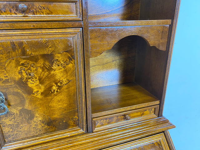 WMK Beautiful & high-quality vintage writing cabinet made of solid wood in English style with drawers & shelf attachment # Secretary attachment secretary shelf bookcase bookcase chest of drawers chest of drawers