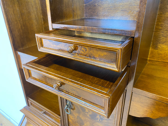 WMK Beautiful & high-quality vintage writing cabinet made of solid wood in English style with drawers & shelf attachment # Secretary attachment secretary shelf bookcase bookcase chest of drawers chest of drawers