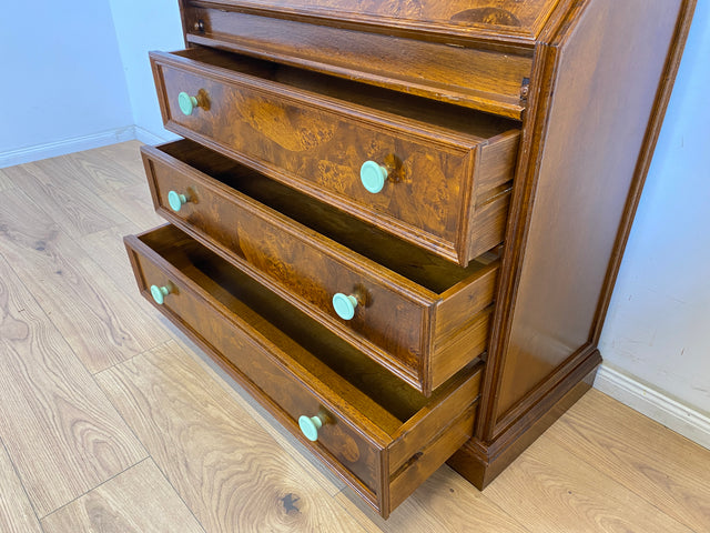 WMK Beautiful & high-quality vintage writing cabinet made of solid wood in English style with drawers & shelf attachment # Secretary attachment secretary shelf bookcase bookcase chest of drawers chest of drawers