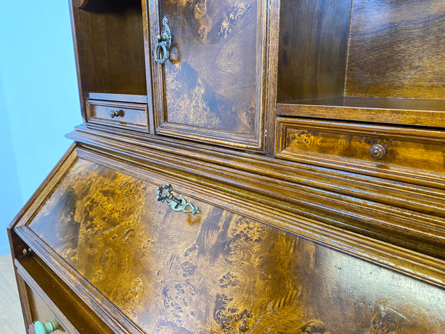 WMK Beautiful & high-quality vintage writing cabinet made of solid wood in English style with drawers & shelf attachment # Secretary attachment secretary shelf bookcase bookcase chest of drawers chest of drawers