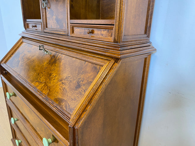 WMK Beautiful & high-quality vintage writing cabinet made of solid wood in English style with drawers & shelf attachment # Secretary attachment secretary shelf bookcase bookcase chest of drawers chest of drawers