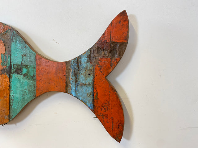 Boatwood by WMK # 1/5 Großer nachhaltiger Südseefisch (ca. 105x53cm) aus altem Bootsholz, ein handgefertigtes Unikat aus massivem Teakholz # Fisch Wanddekoration Gemälde Bild Dekoration Holzbild Kunst