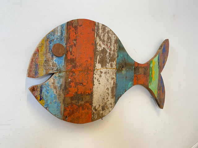 Boatwood by WMK # 1/5 Großer nachhaltiger Südseefisch (ca. 105x53cm) aus altem Bootsholz, ein handgefertigtes Unikat aus massivem Teakholz # Fisch Wanddekoration Gemälde Bild Dekoration Holzbild Kunst