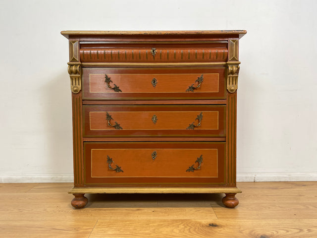WMK I Imposante handbemalte antike Kommode aus vollem Holz mit Schubladen, Messinggriffen I Bauernkommode Wäschekommode Schubladenkommode Wickelkommode Schrank Anrichte Vintage Berlin Bonn Regensburg