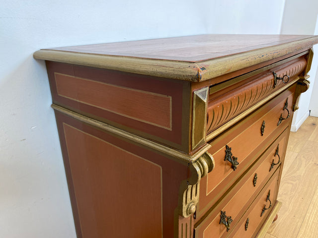 WMK I Imposante handbemalte antike Kommode aus vollem Holz mit Schubladen, Messinggriffen I Bauernkommode Wäschekommode Schubladenkommode Wickelkommode Schrank Anrichte Vintage Berlin Bonn Regensburg