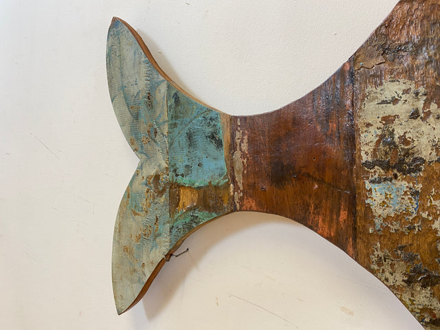 Boatwood by WMK # 1/5 Großer nachhaltiger Südseefisch (ca. 105x53cm) aus altem Bootsholz, ein handgefertigtes Unikat aus massivem Teakholz # Fisch Wanddekoration Gemälde Bild Dekoration Holzbild Kunst