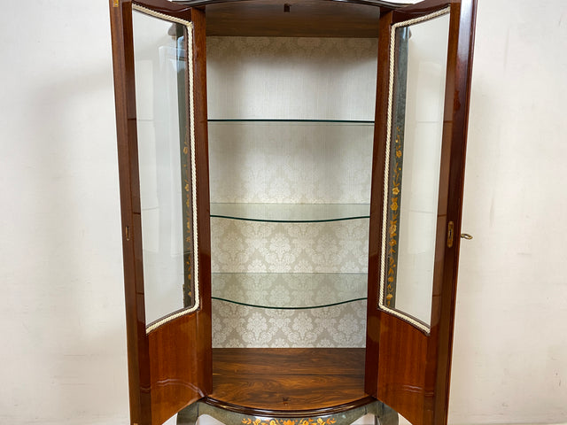 WMK I Hochwertige italienische Stilmöbel Vitrine im antiken Stil mit ovalen Gläsern & Intarsien I Vitrinenschrank Glasvitrine Sammlervitrine Geschirrschrank Barock Rokoko Louis XV Vintage Berlin Jena