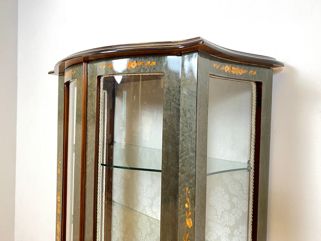 WMK I Hochwertige italienische Stilmöbel Vitrine im antiken Stil mit ovalen Gläsern & Intarsien I Vitrinenschrank Glasvitrine Sammlervitrine Geschirrschrank Barock Rokoko Louis XV Vintage Berlin Jena