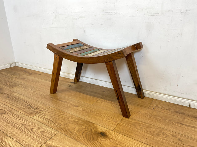 Boatwood by WMK # Formschöner und sehr robuster Hocker aus altem Bootsholz, ein handgefertigtes Unikat aus massivem Teakholz # Sitzhocker Fußhocker Schemel Taburett Sitz Holzhocker Stuhl Bootsmöbel Treibholz Teak