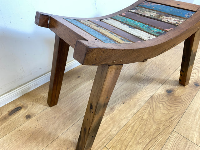 Boatwood by WMK # Formschöner und sehr robuster Hocker aus altem Bootsholz, ein handgefertigtes Unikat aus massivem Teakholz # Sitzhocker Fußhocker Schemel Taburett Sitz Holzhocker Stuhl Bootsmöbel Treibholz Teak