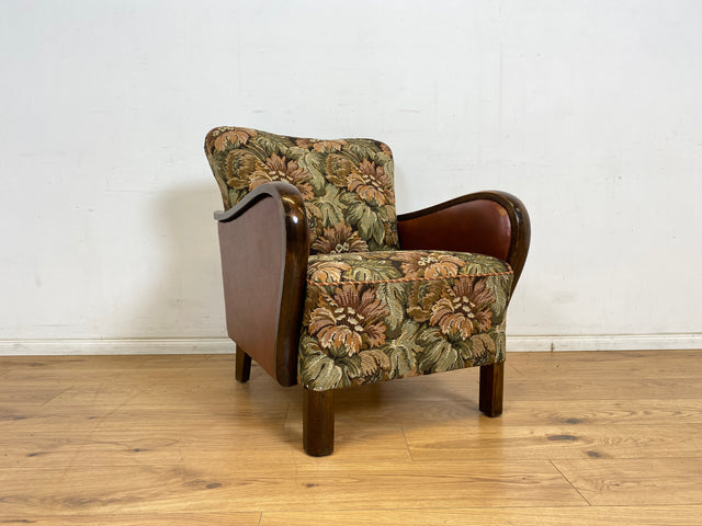 WMK 1/2 Ganz wunderbarer und besonders gut erhaltener 30er Jahre Art Deco Sessel mit floralem Originalbezug & bequemen Federkern # Clubsessel Loungesessel antiker Lesesessel Vintage # Versand möglich