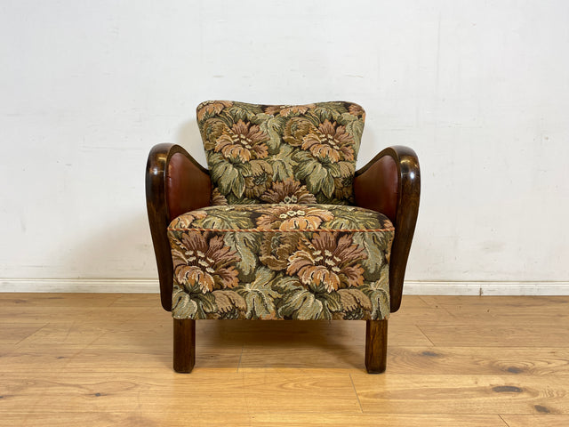 WMK 1/2 Ganz wunderbarer und besonders gut erhaltener 30er Jahre Art Deco Sessel mit floralem Originalbezug & bequemen Federkern # Clubsessel Loungesessel antiker Lesesessel Vintage # Versand möglich