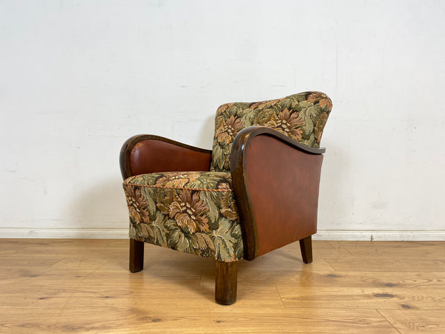 WMK 1/2 Ganz wunderbarer und besonders gut erhaltener 30er Jahre Art Deco Sessel mit floralem Originalbezug & bequemen Federkern # Clubsessel Loungesessel antiker Lesesessel Vintage # Versand möglich
