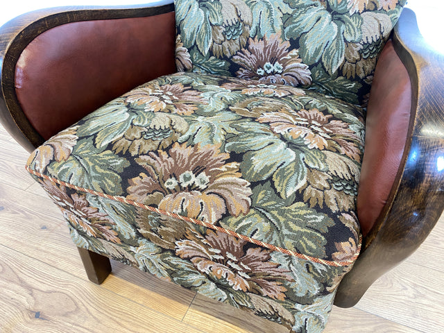 WMK 1/2 Ganz wunderbarer und besonders gut erhaltener 30er Jahre Art Deco Sessel mit floralem Originalbezug & bequemen Federkern # Clubsessel Loungesessel antiker Lesesessel Vintage # Versand möglich