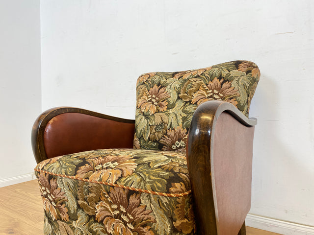 WMK 1/2 Ganz wunderbarer und besonders gut erhaltener 30er Jahre Art Deco Sessel mit floralem Originalbezug & bequemen Federkern # Clubsessel Loungesessel antiker Lesesessel Vintage # Versand möglich