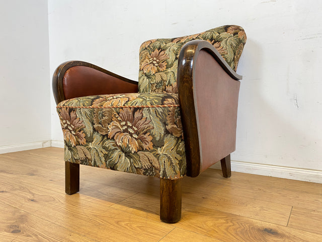WMK 1/2 Ganz wunderbarer und besonders gut erhaltener 30er Jahre Art Deco Sessel mit floralem Originalbezug & bequemen Federkern # Clubsessel Loungesessel antiker Lesesessel Vintage # Versand möglich