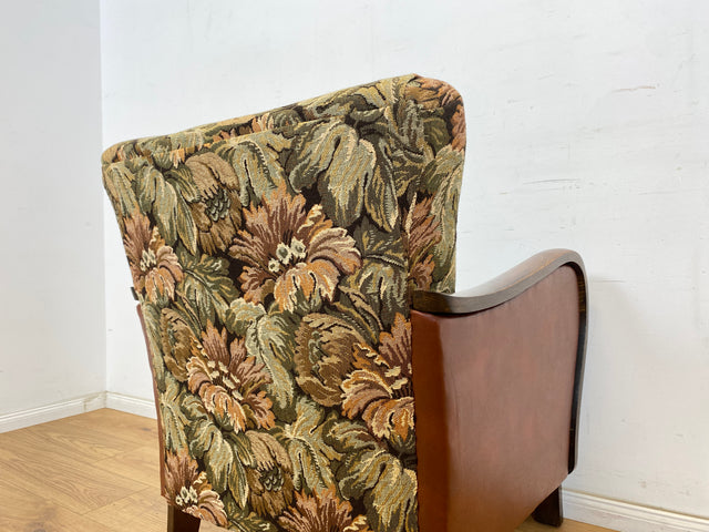 WMK 1/2 Ganz wunderbarer und besonders gut erhaltener 30er Jahre Art Deco Sessel mit floralem Originalbezug & bequemen Federkern # Clubsessel Loungesessel antiker Lesesessel Vintage # Versand möglich