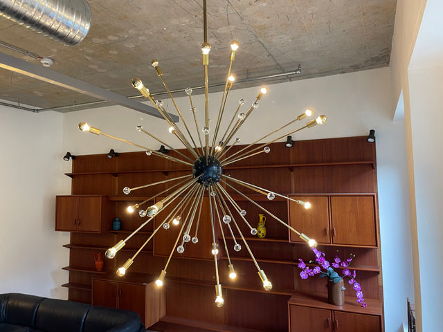WMK Der Designklassiker! Berühmter und vollfunktionsfähiger Space Age Kronleuchter "Sputnik" in größter Ausführung (Ø150cm) aus Messing mit Murano Glaskugeln # Chandelier Deckenlampe Starbust Vintage