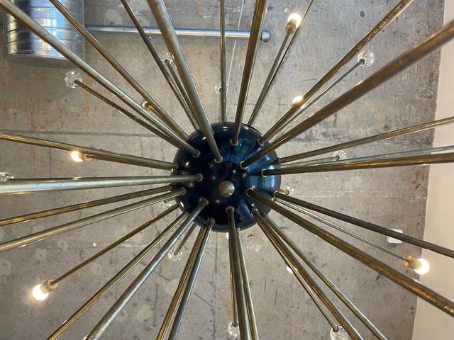 WMK Der Designklassiker! Berühmter und vollfunktionsfähiger Space Age Kronleuchter "Sputnik" in größter Ausführung (Ø150cm) aus Messing mit Murano Glaskugeln # Chandelier Deckenlampe Starbust Vintage
