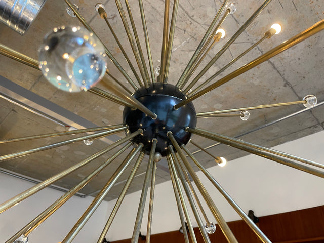 WMK Der Designklassiker! Berühmter und vollfunktionsfähiger Space Age Kronleuchter "Sputnik" in größter Ausführung (Ø150cm) aus Messing mit Murano Glaskugeln # Chandelier Deckenlampe Starbust Vintage