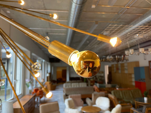 WMK Der Designklassiker! Berühmter und vollfunktionsfähiger Space Age Kronleuchter "Sputnik" in größter Ausführung (Ø150cm) aus Messing mit Murano Glaskugeln # Chandelier Deckenlampe Starbust Vintage