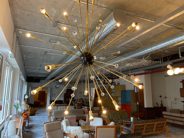 WMK Der Designklassiker! Berühmter und vollfunktionsfähiger Space Age Kronleuchter "Sputnik" in größter Ausführung (Ø150cm) aus Messing mit Murano Glaskugeln # Chandelier Deckenlampe Starbust Vintage