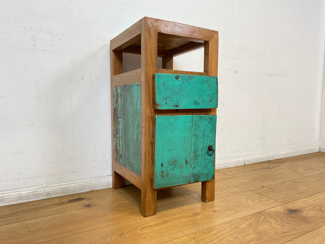 Boatwood by WMK I Meeresblauer großer Nachttisch handgefertigt aus altem Bootsholz I Teakholz massiv I Nachtkommode Nachtschrank Nachtschränkchen Kommode Beistelltisch Ablage I Berlin Köln Hannover