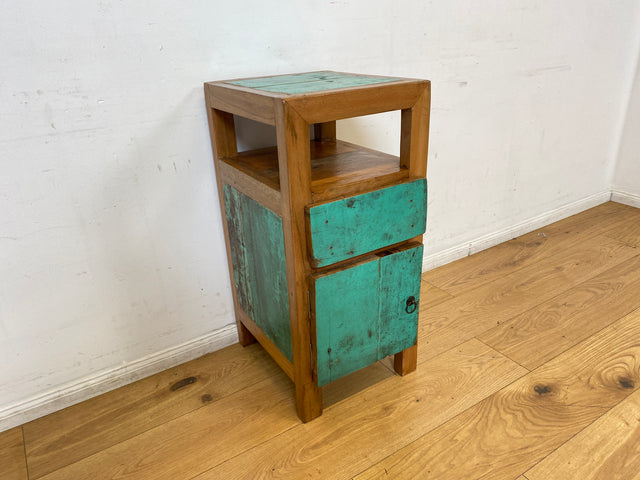 Boatwood by WMK I Meeresblauer großer Nachttisch handgefertigt aus altem Bootsholz I Teakholz massiv I Nachtkommode Nachtschrank Nachtschränkchen Kommode Beistelltisch Ablage I Berlin Köln Hannover