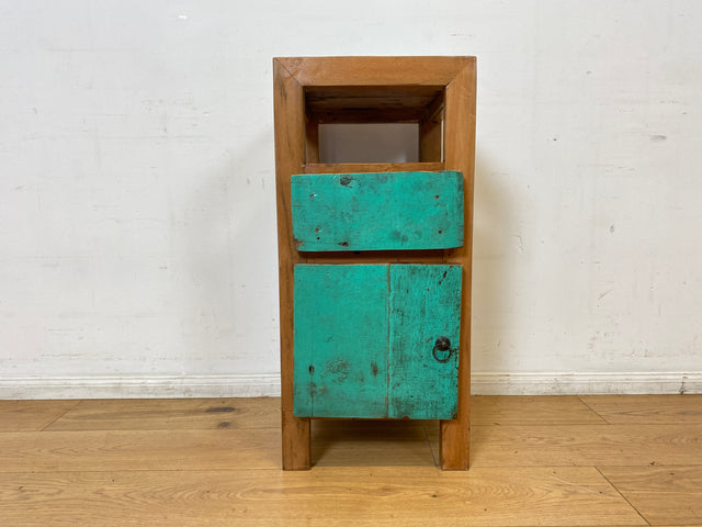 Boatwood by WMK I Meeresblauer großer Nachttisch handgefertigt aus altem Bootsholz I Teakholz massiv I Nachtkommode Nachtschrank Nachtschränkchen Kommode Beistelltisch Ablage I Berlin Köln Hannover