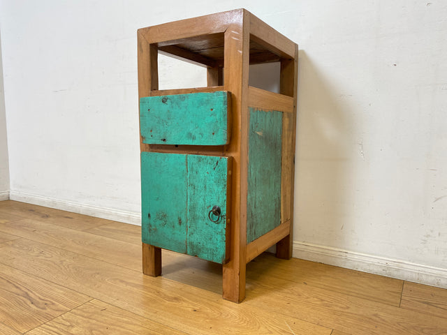 Boatwood by WMK I Meeresblauer großer Nachttisch handgefertigt aus altem Bootsholz I Teakholz massiv I Nachtkommode Nachtschrank Nachtschränkchen Kommode Beistelltisch Ablage I Berlin Köln Hannover