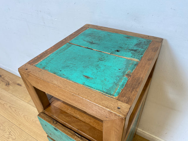 Boatwood by WMK I Meeresblauer großer Nachttisch handgefertigt aus altem Bootsholz I Teakholz massiv I Nachtkommode Nachtschrank Nachtschränkchen Kommode Beistelltisch Ablage I Berlin Köln Hannover